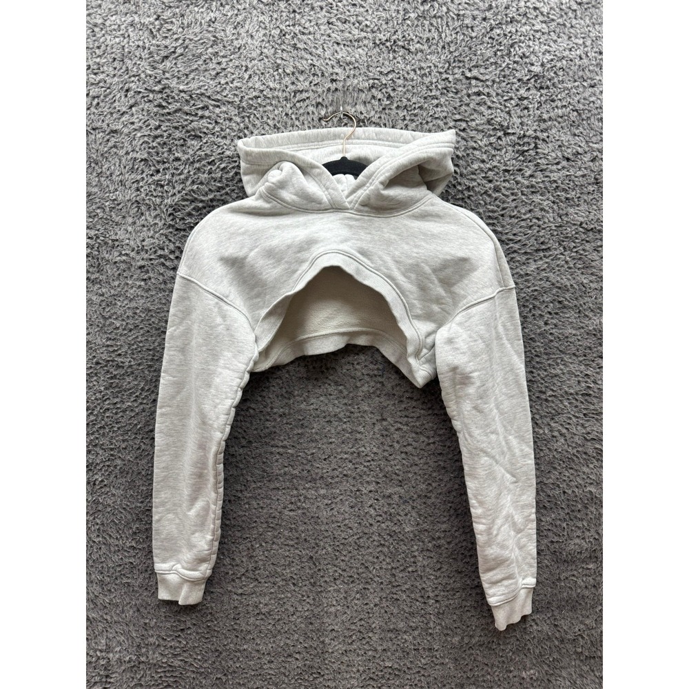Khy Fleece Super Cropped Pullover Hoodie Sweatshirt Heather Grey Womens Size XXS